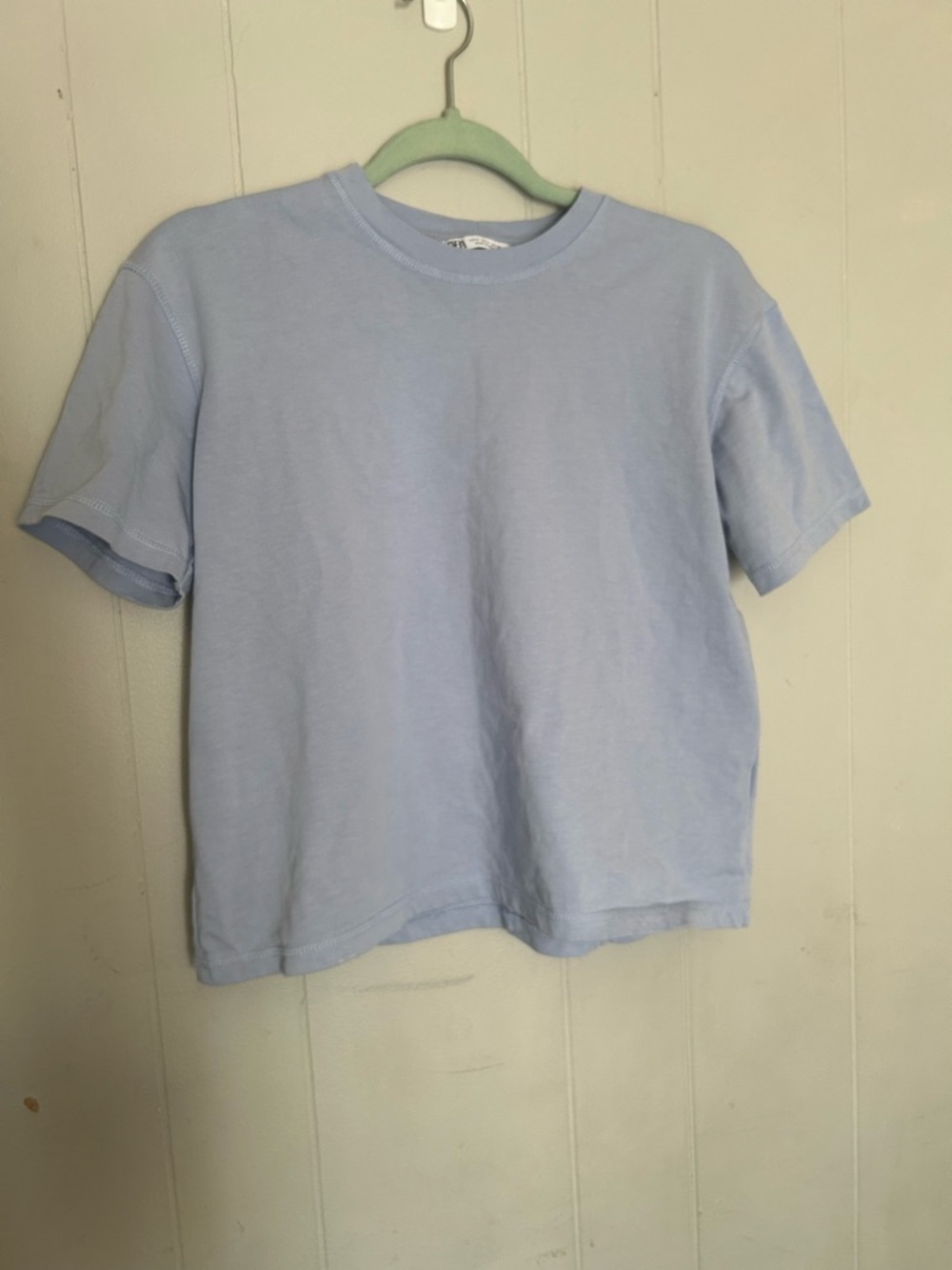 Zara Baby Blue Cropped Tee Size S Minimalist Short Sleeve Casual Top